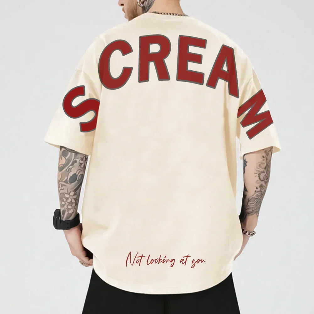 Camiseta Oversized Ombro á Ombro Scream Not Looking