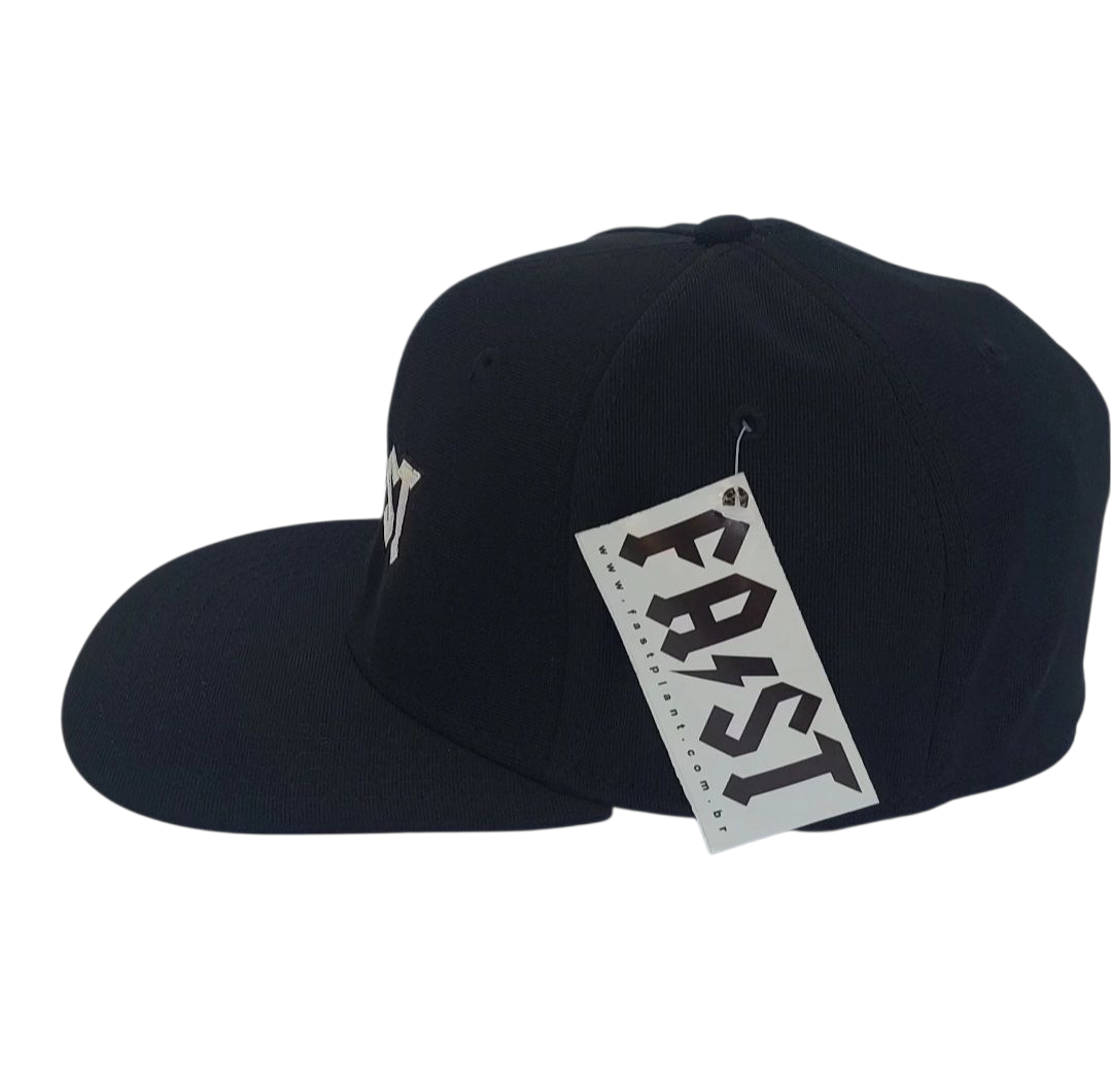 Boné Flex Fit preto aba reta bordado Fast rock