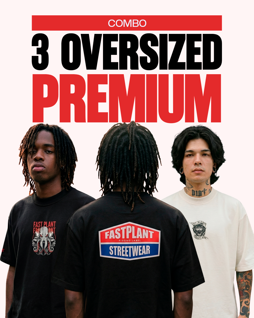 Combo 3 Camisetas Oversized Premium Streetwear