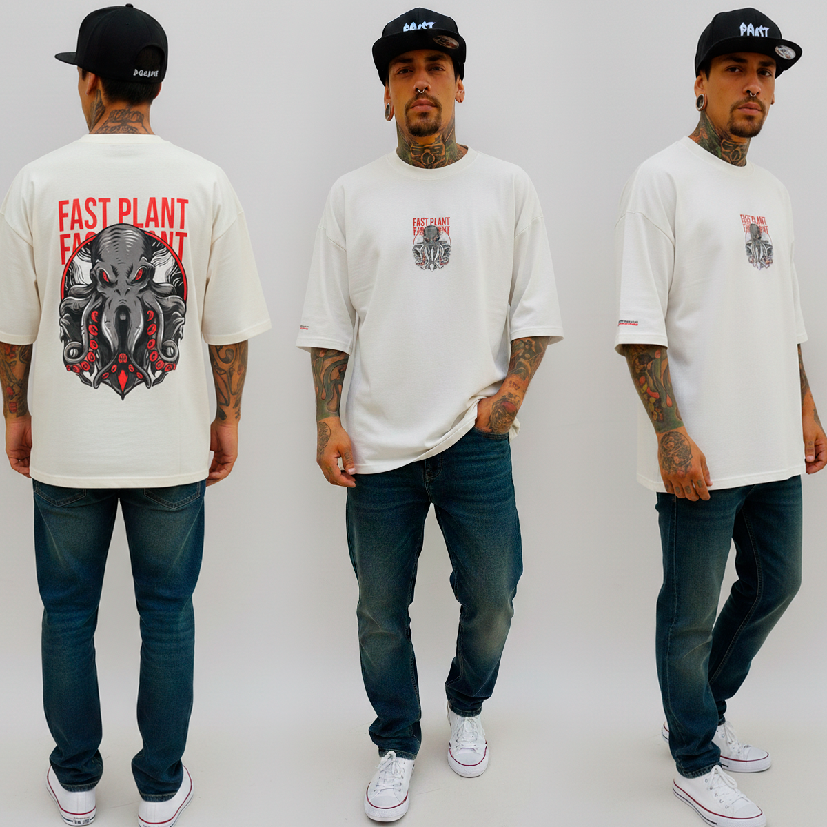 Camiseta oversized Premium Fast Plant Polvo Off Wh.