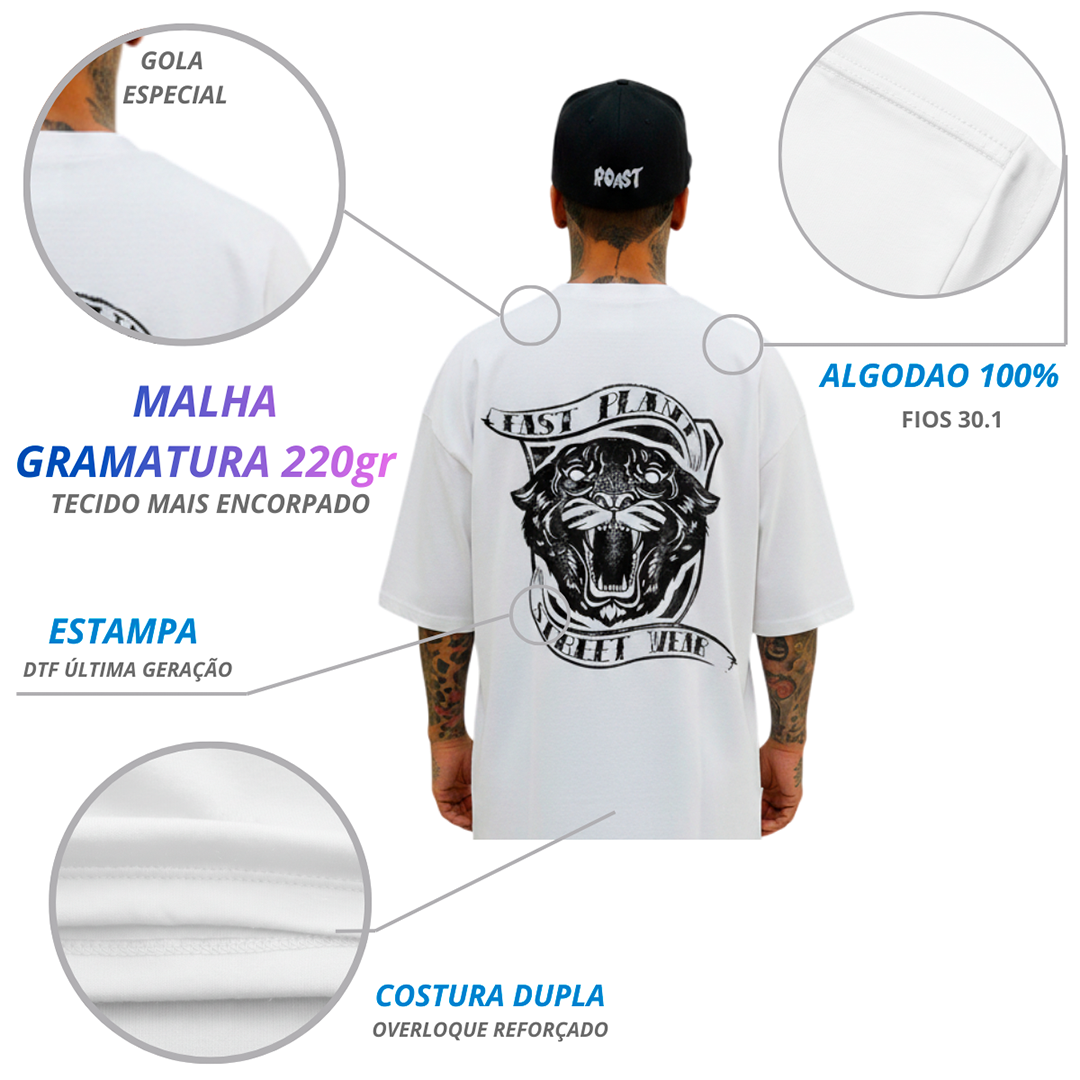 Camiseta Oversized Premium Fast Plant Tiger Off Wh.